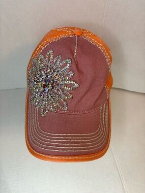 Olive and  Pique Rhinestone Flower Embellished Baseball cap
